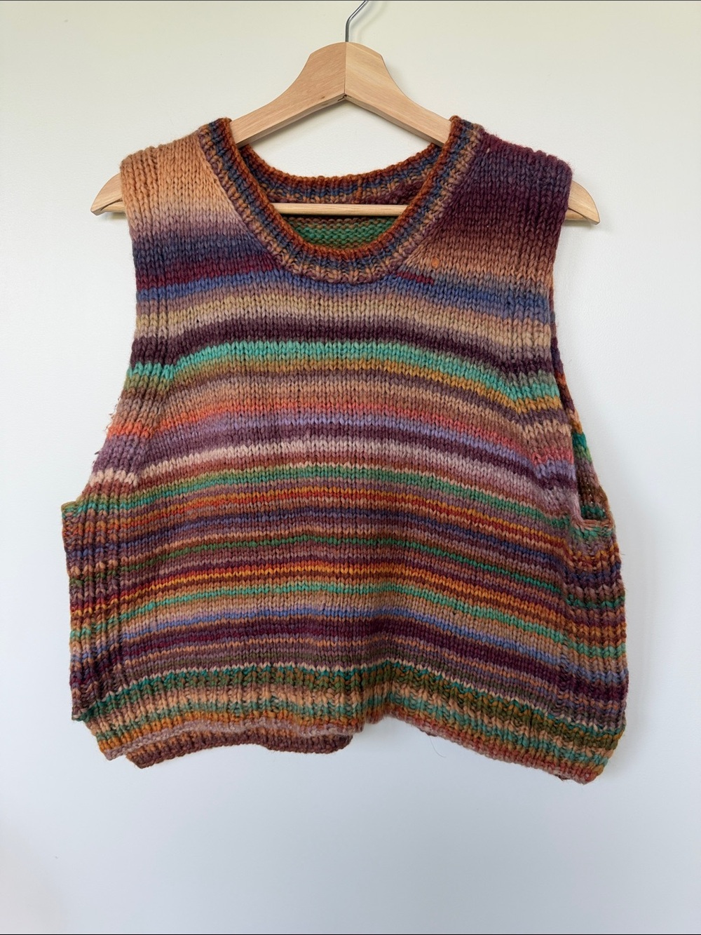 Hand knit Striped Multicolor Knit Vest